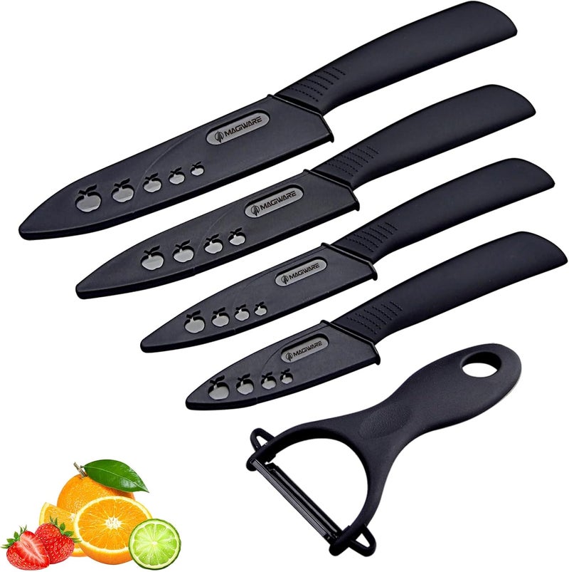 Magiware 5-Piece Chef Ceramic Knife Set (4 Ceramic Knives 4 Blade Guard and 1 Peeler), Never Rust Never Oxidize Food Stain Proof - Image 1